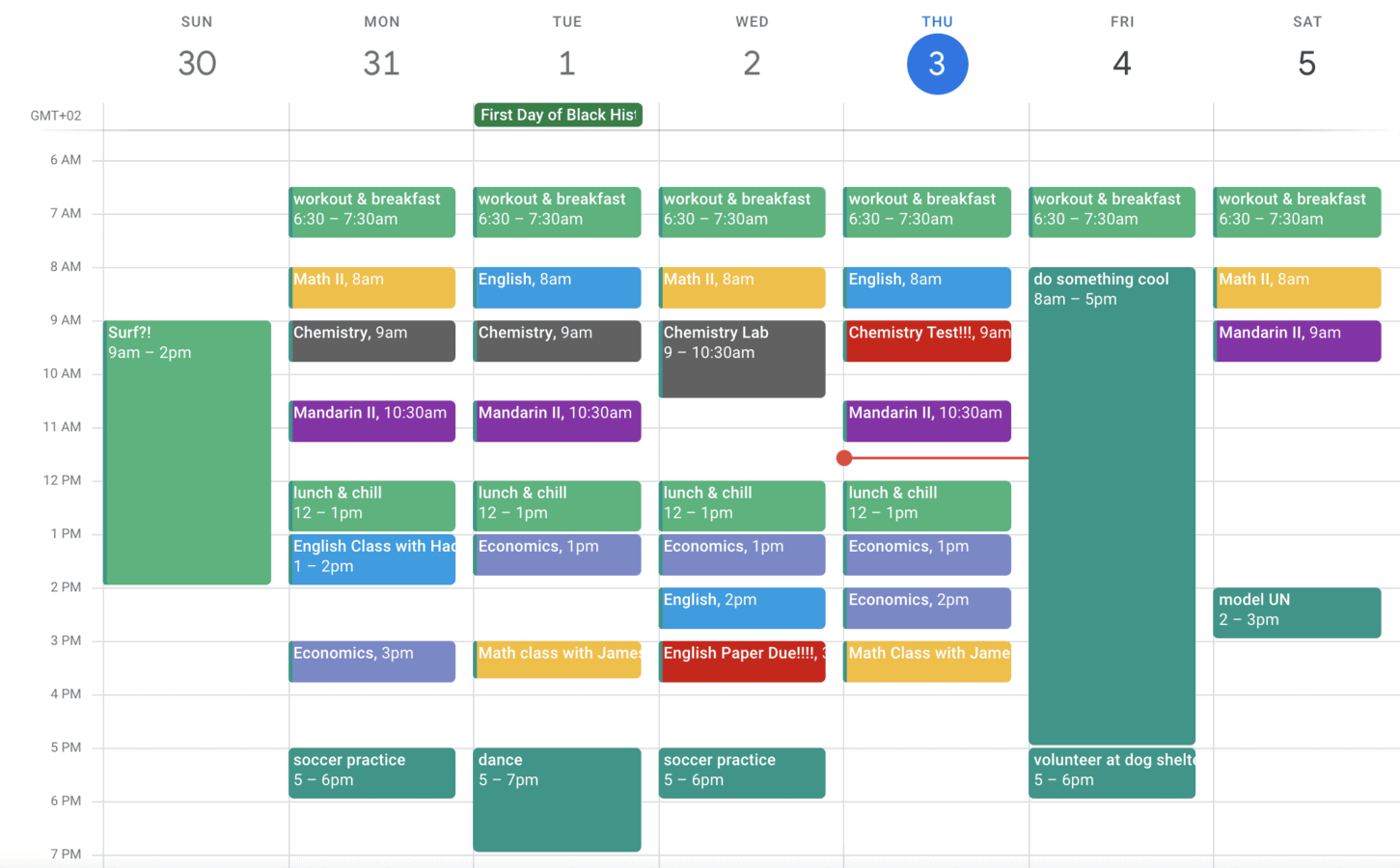 Cicero student sample calendar