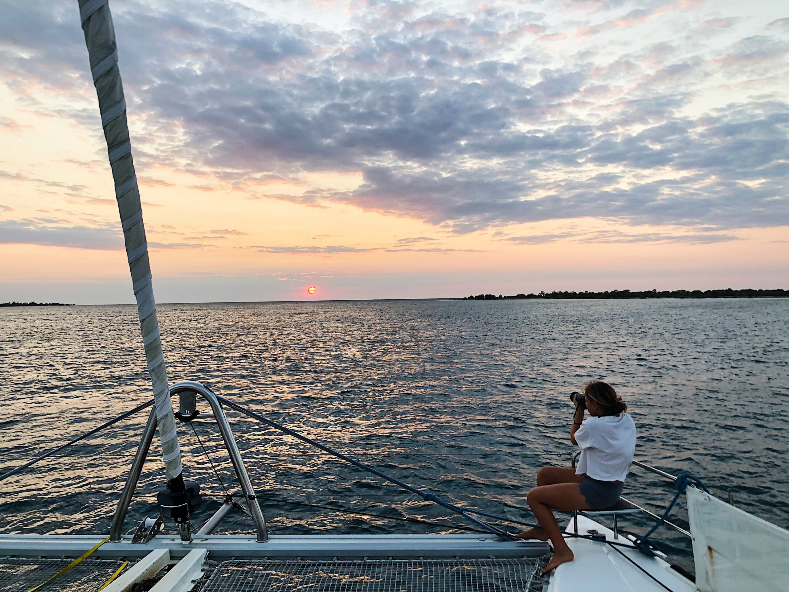 Cleo, a worldschooler, "in class" aboard her boat in the South Indian Ocean.