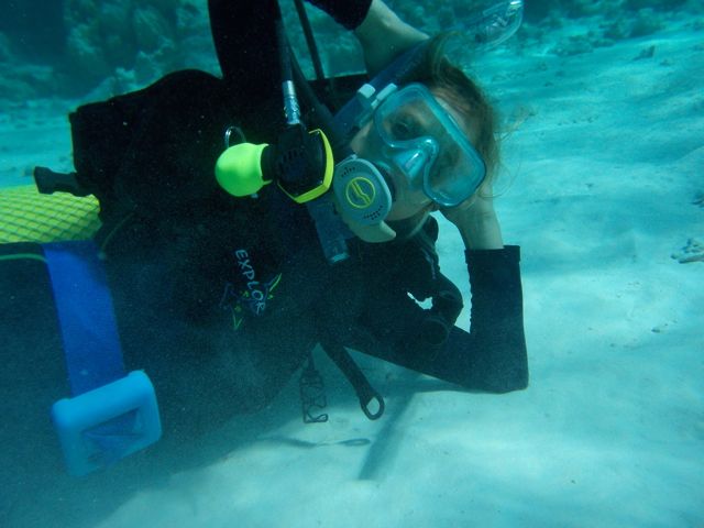 student studying marine biology while SCUBA diving
