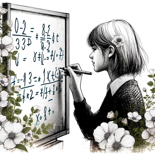 Ink sketch of a high school girl doing an algebra 2 course