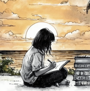 Young student reading on the beach