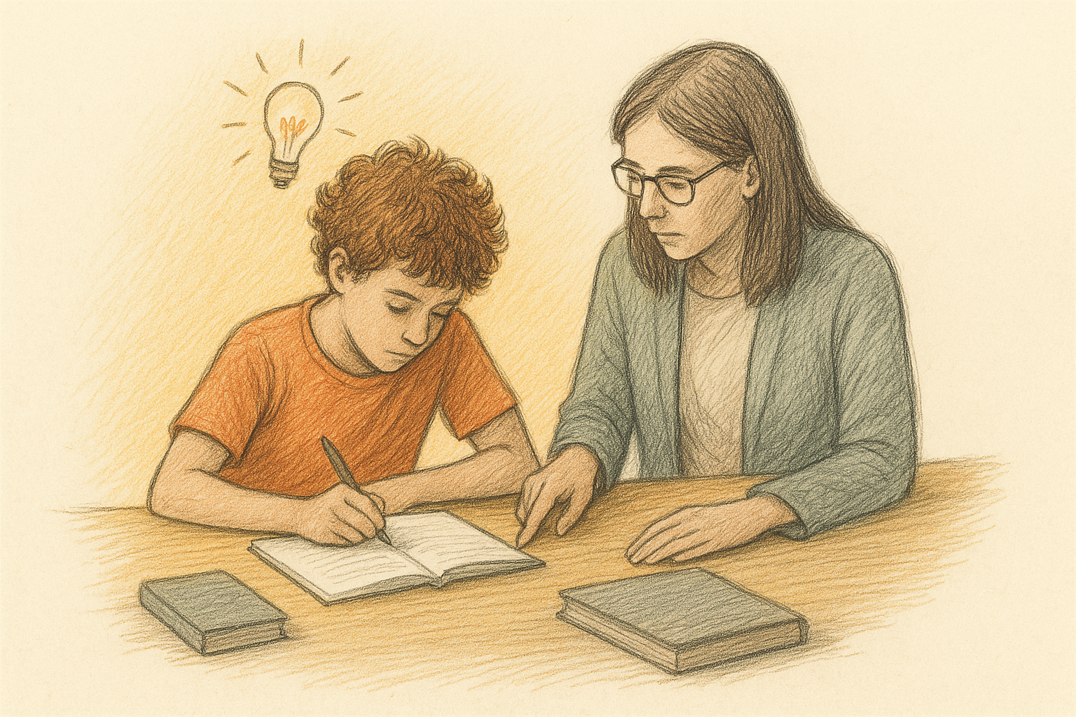 Sketch of boy learning